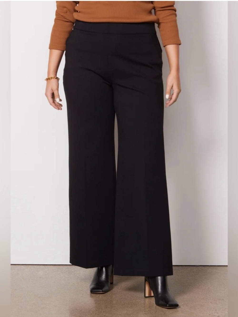 Spanx The Perfect Pant Wide Leg Pull-On Ponte Black size 1X